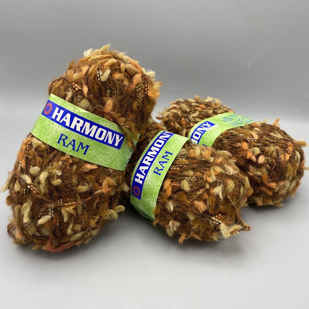 Harmony RAM‎ Yarn 3 Skeins Brown Rust Eyelash Boucle Wool Acrylic Blend DK 100g